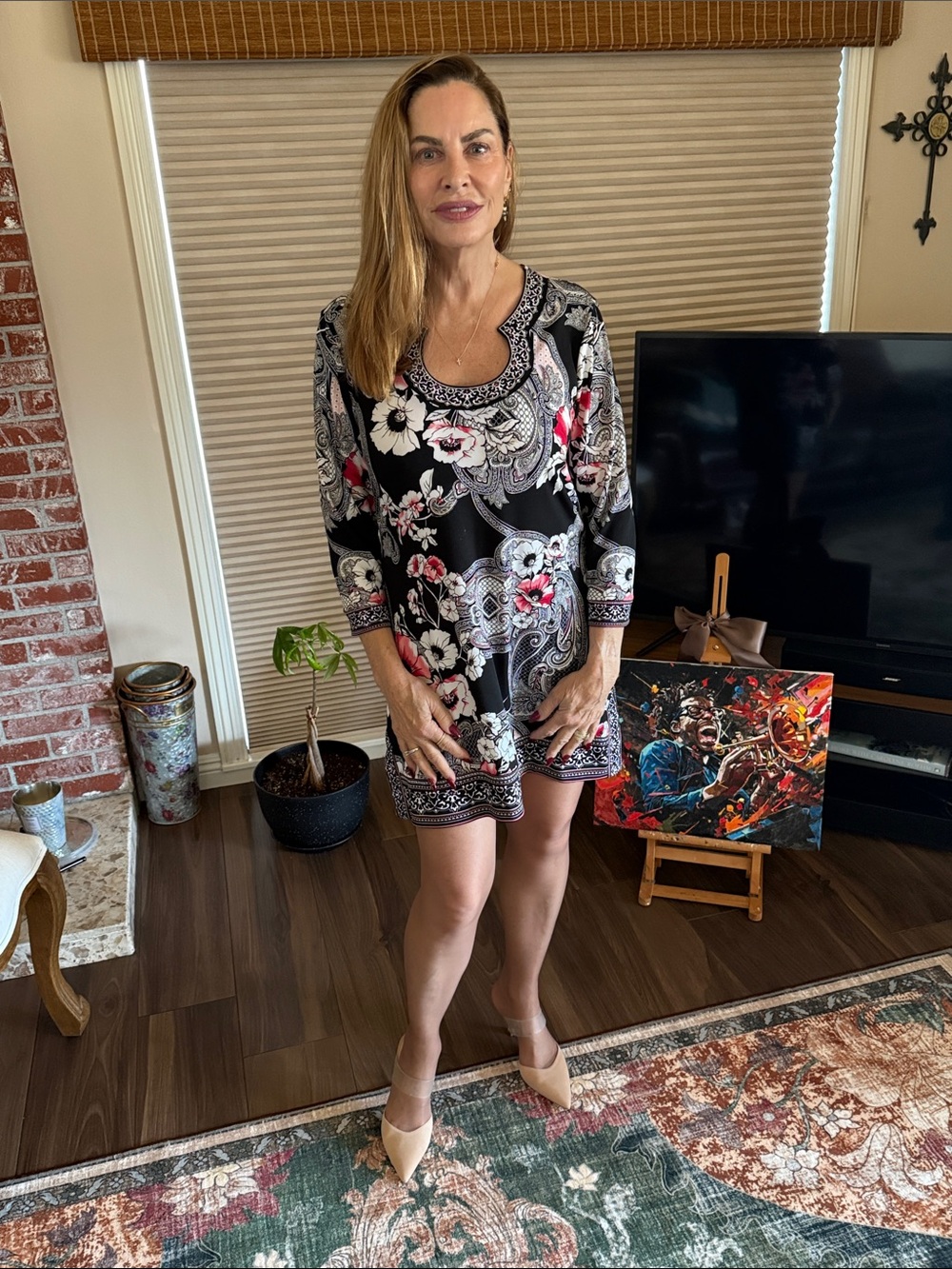 Black Floral Paisley Mini Dress